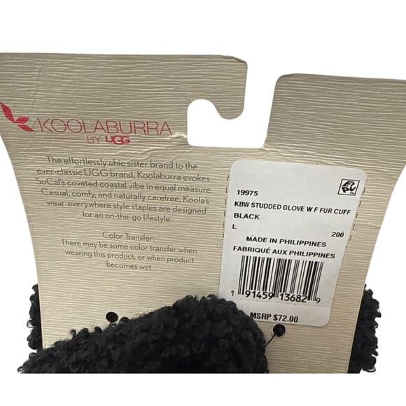 Koolaburra UGG Tech Gloves Womens Large Black Leather Studded Sherpa Cuff - Picture 4 of 6